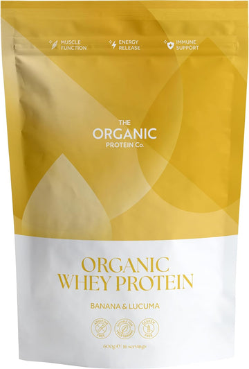 The Organic Protein Co. – Banana & Lucuma Organic Whey Protein Powder | Additive Free, Undenatured, Bioactive, Upf Free, Emulsifier Free, Primarily Grass Fed, Vegetarian, Gluten Free – 600G