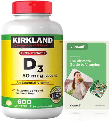 Kirkland Signature Maximum Strength Vitamin D3 2000 I.U. 600 Softgels, Bottle Personal Healthcare/Health Care + Exclusive Vitasoul Vitamin Ge (2 Items)