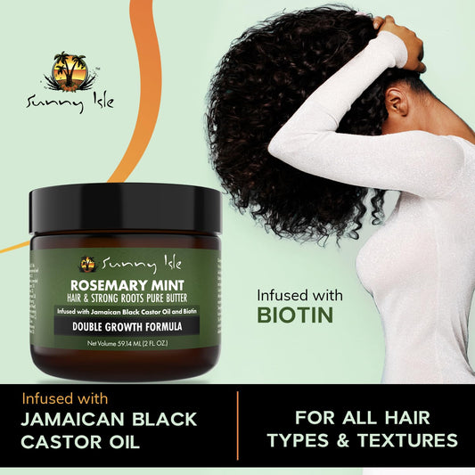 Sunny Isle Rosemary Mint Hair And Strong Roots Butter 8Oz | Infused With Biotin & Jamaican Black Castor Oil | Strengthen And Nourish Hair | Dry Scalp, Split Ends…