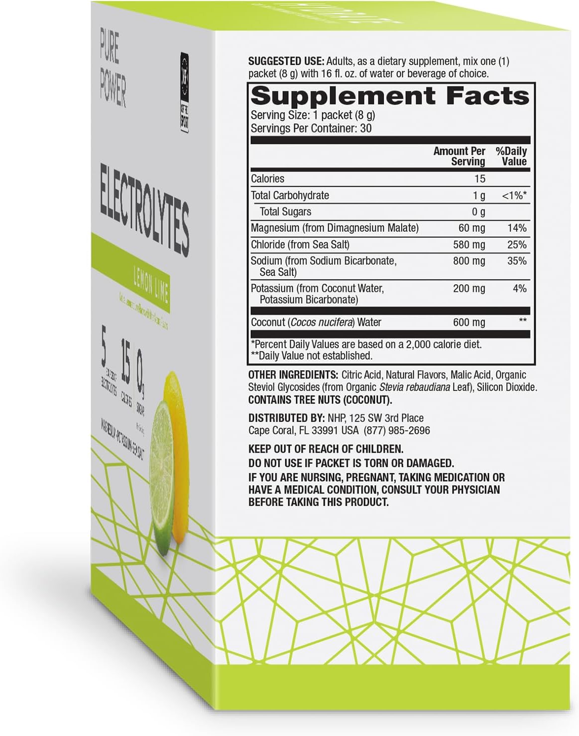 Dr. Mercola Pure Power Electrolytes, Lemon Lime, 8.5 oz (240 g), 30 Servings (30 Packets), 15 Calories and 0g Sugar Per Serving : Health & Household