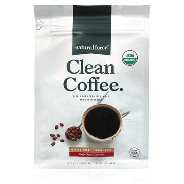 Natural Force - Organic Clean Coffee Classic, Mold & Mycotoxin Free, Lab Tested For Toxins & Purity, Low Acidity, Incredible Taste & Aroma, Whole Bean Medium Roast, 12 Oz