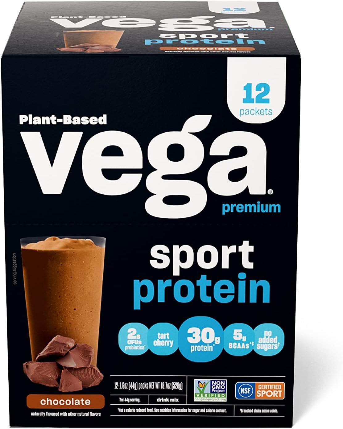 Vega Sport Premium Vegan Protein Powder, Chocolate - 30g Plant Based P