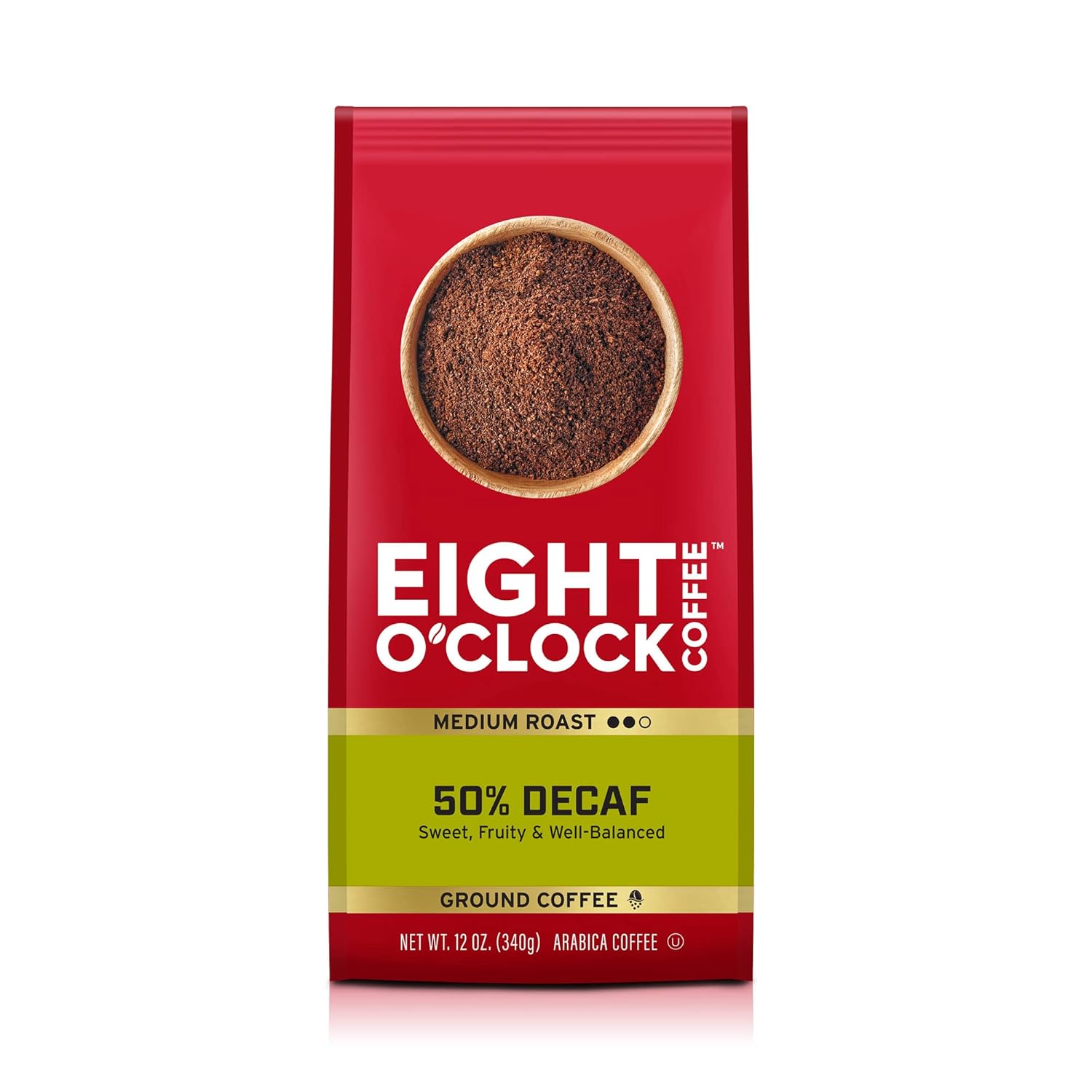 Eight O'Clock Coffee 50% Decaf, 12 Ounce (Pack Of 6), Medium Roast Ground Half-Caf Coffee, 100% Arabica, Kosher Certified