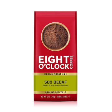 Eight O'Clock Coffee 50% Decaf, 12 Ounce (Pack Of 6), Medium Roast Ground Half-Caf Coffee, 100% Arabica, Kosher Certified