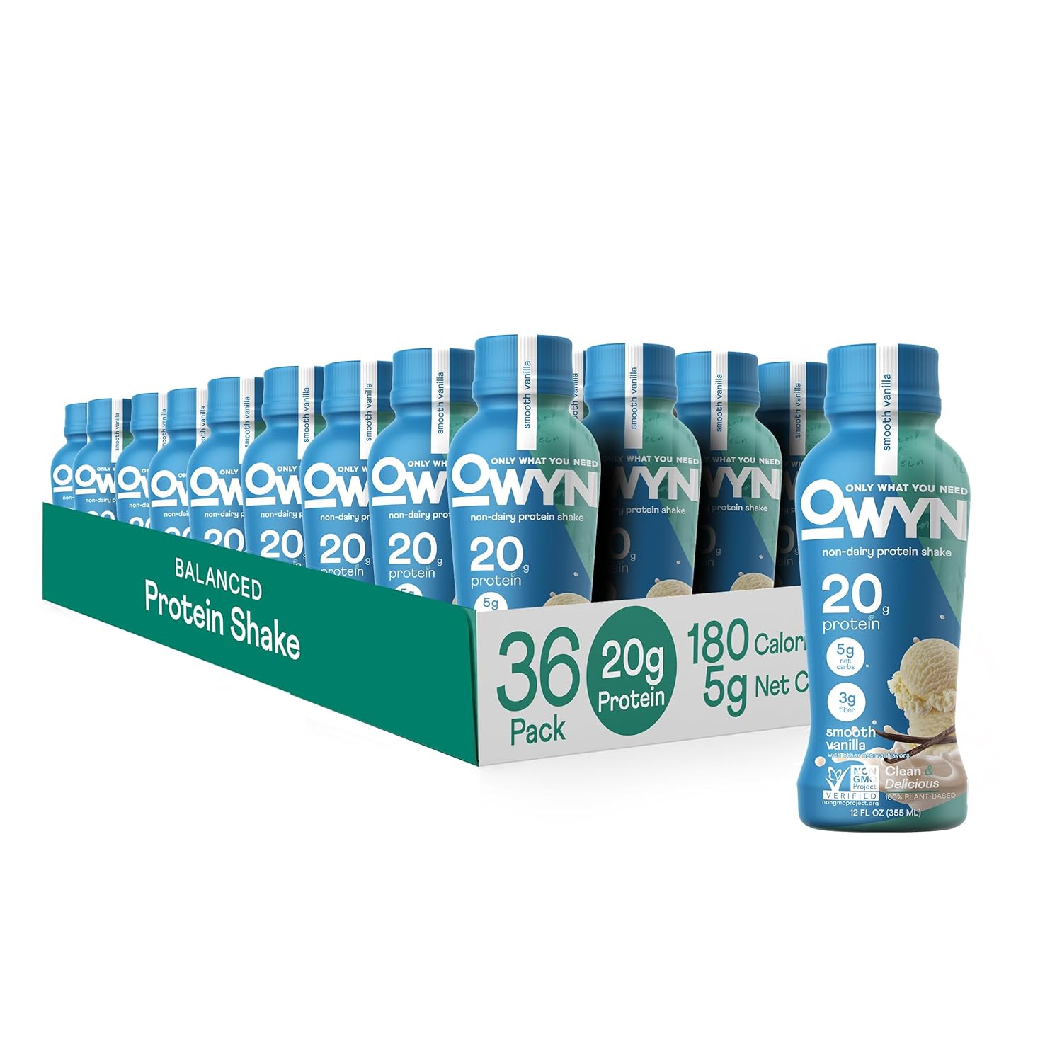 Owyn Only What You Need 100% Vegan Plant Based Protein Shake, Smooth Vanilla, 36 Pack, With 20G Plant Protein, Omega-3, Prebiotic Supplements, Superfoods Greens Blend, Gluten-Free, Soy-Free, Non-Gmo