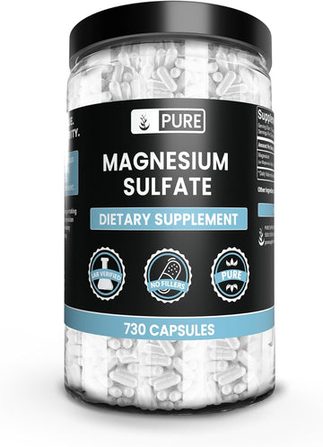 Pure Original Ingredients Magnesium Sulfate (730 Capsules) No Rice Fillers, Always Pure, Lab Verified