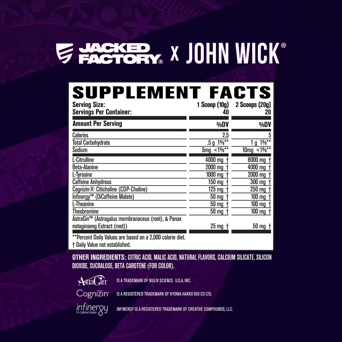 Jacked Factory X John Wick - Wick Mode Pre Workout Powder (Last Tropical Sunrise, 40 Servings) & Creatine Monohydrate Powder (Unflavored, 30 Servings) : Health & Household