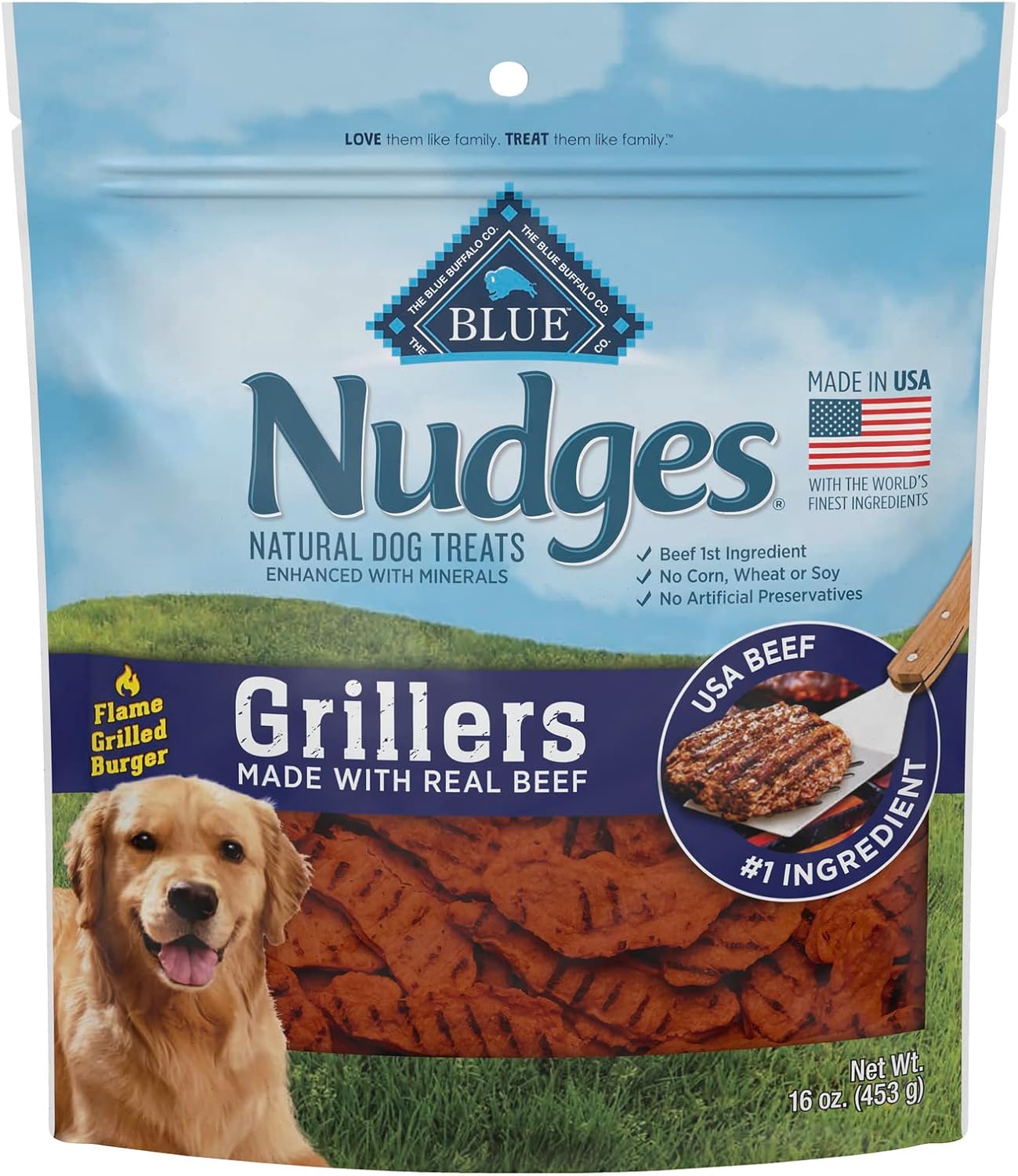 Blue Buffalo Nudges Grillers Natural Dog Treats, Beef, 16Oz Bag