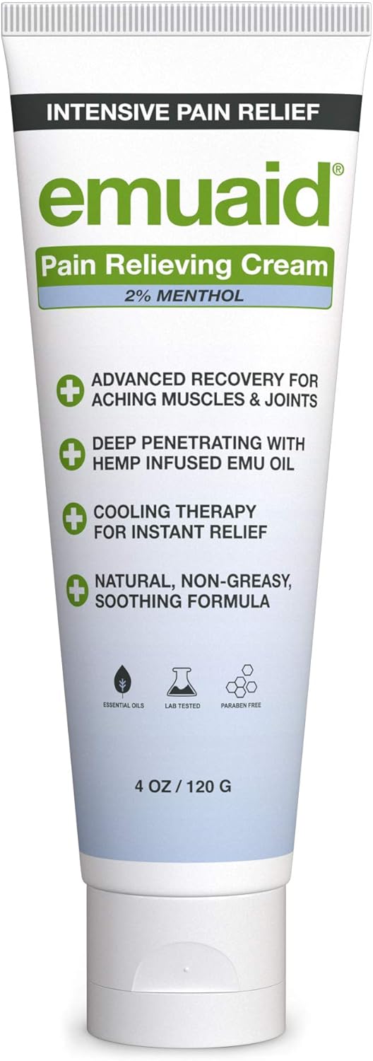 Emuaid Intensive Pain Relief Cream, Topical Relief Cream For Shoulder, Neck, Lower Back, Hip, Knee, Leg, And Feet Discomfort, Eases Sciatica, Tendon Sensitivity, And Physical Discomfort, 4Oz