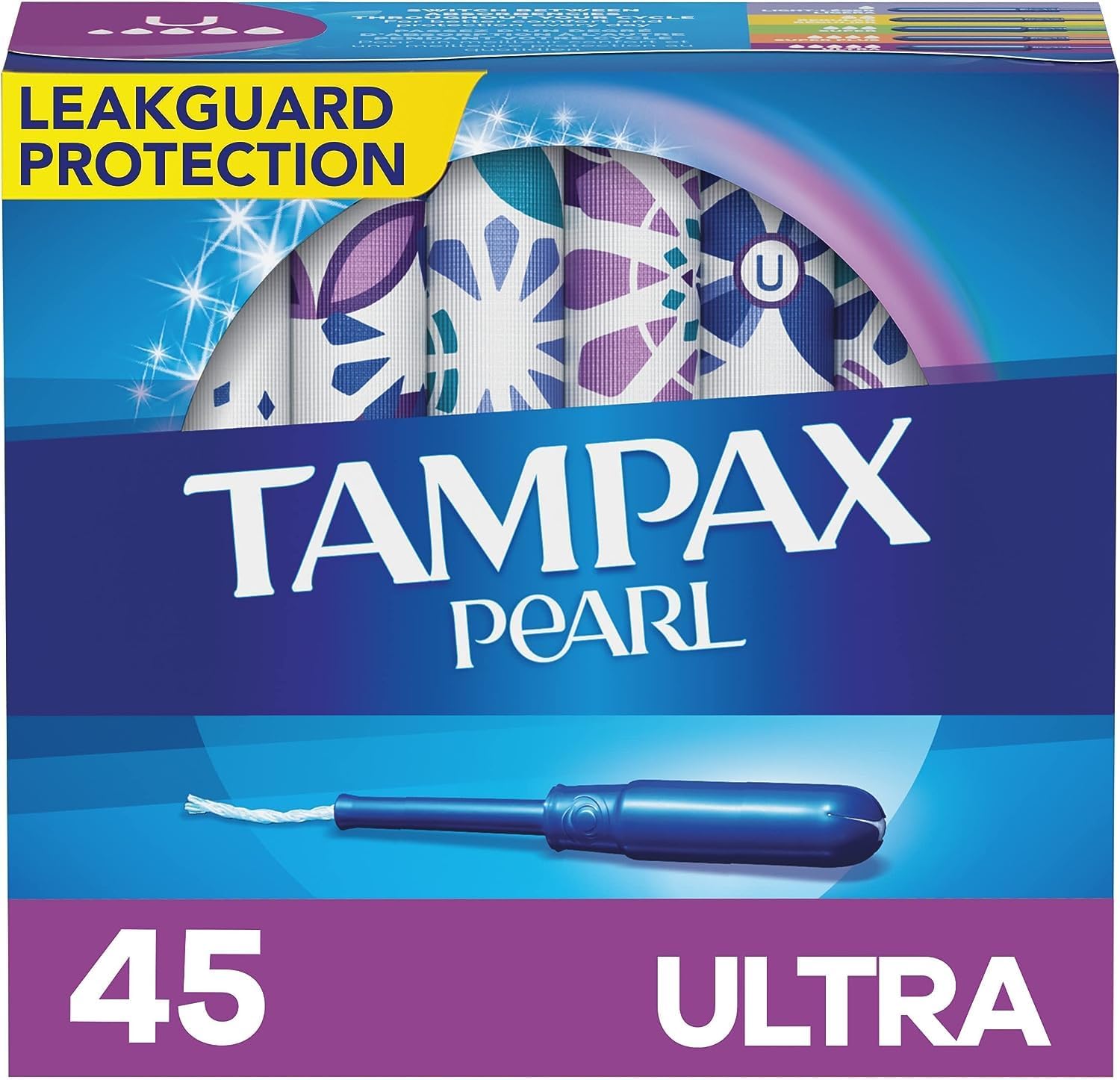Tampax Pearl Tampons, with LeakGuard Braid, Ultra Absorbency, Unscented, 45 Count (Pack of 1) - Packaging May Vary