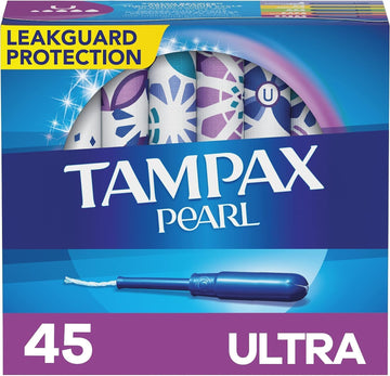 Tampax Pearl Tampons, with LeakGuard Braid, Ultra Absorbency, Unscented, 45 Count (Pack of 1) - Packaging May Vary