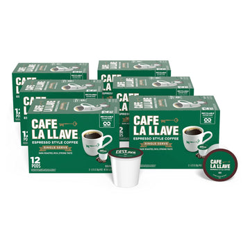 Cafe La Llave Espresso-Style Dark Roast Coffee Pods For Keurig K-Cup Brewers - Bold, Rich Flavor - 72 Count Single Serve Recyclable Capsules - Premium Arabica Beans - Family Crafted