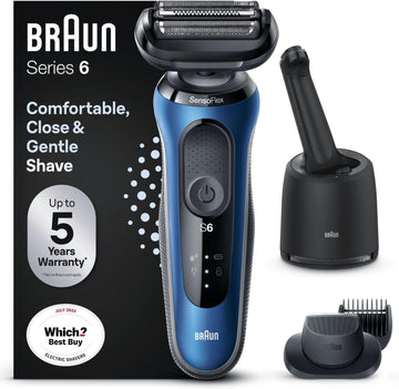 Braun Series 6 Electric Shaver For Men, Wet & Dry Razor With 4In1 Smartcare Center, Beard Trimmer & Body Groomer Attachments, 100% Waterproof, 60Min Runtime, Made In Germany, Model 62-S7650Cc, Silver