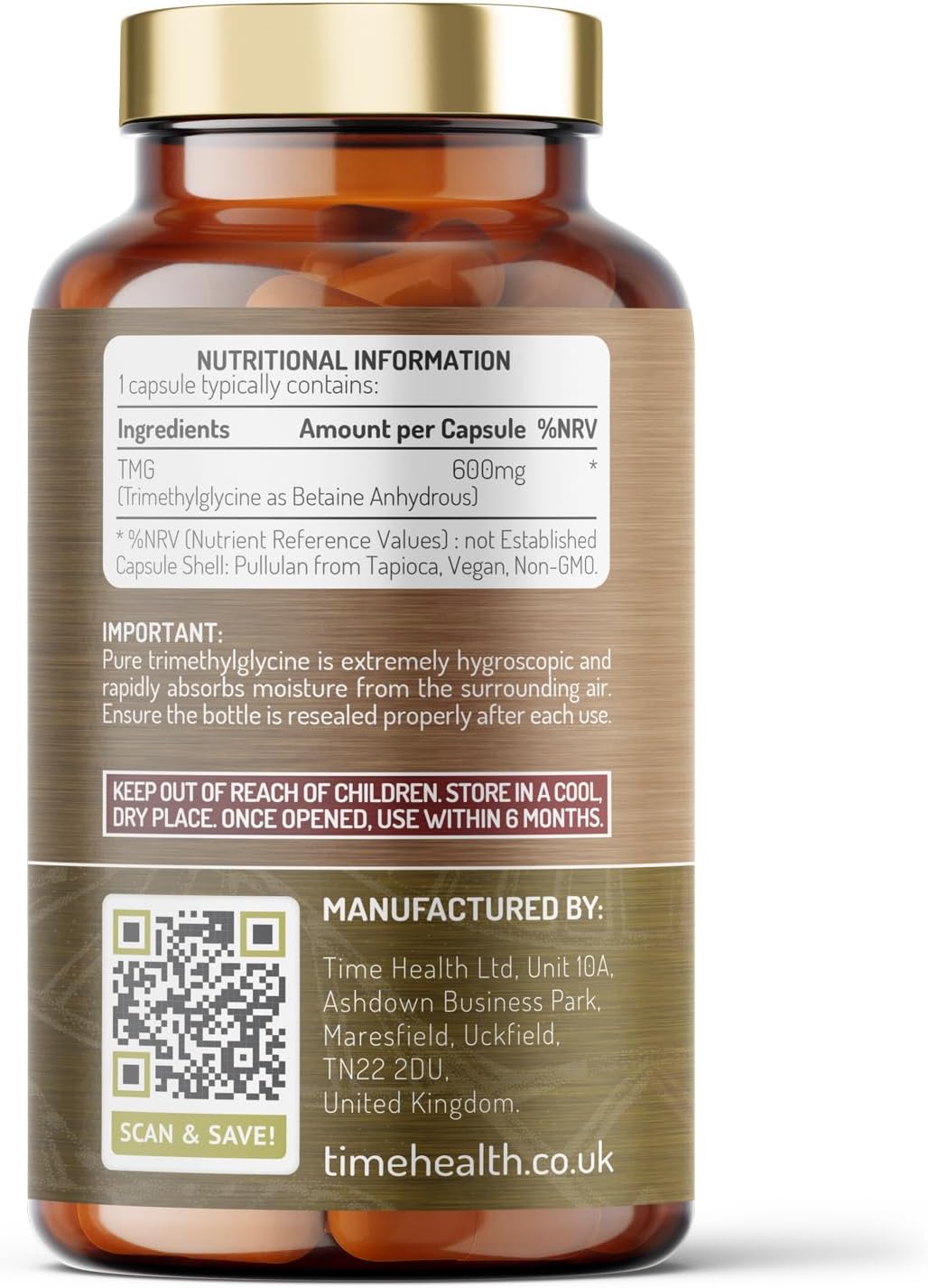 TMG (Trimethylglycine) - 120 x 600mg Capsules - for Optimal Methylation & Homocysteine Levels - Ultra Pure & High Strength - UK Made to GMP Standards - Pullulan : Amazon.co.uk: Health & Personal Care