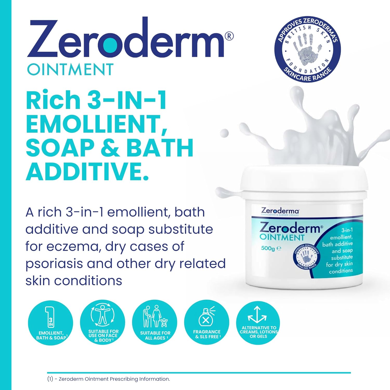 Zeroderma Zeroderm Ointment, Rich 3-in-1 Emollient, Soap Substitute & Bath Additive, For Dry Skin Conditions such as Eczema, Ichthyosis & other Dry Skin Conditions. 500g : Amazon.co.uk: Beauty