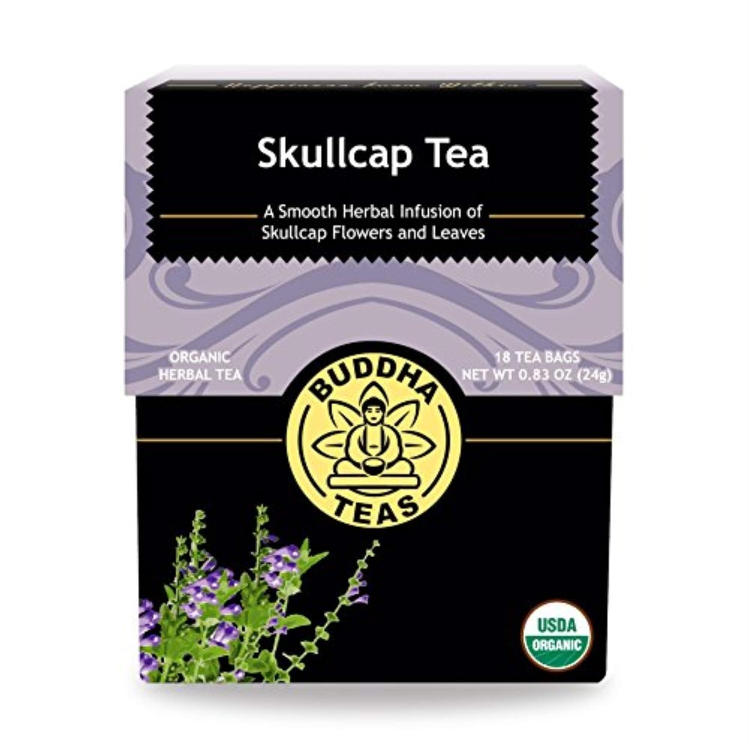 Buddha Teas - Organic Skullcap Tea - Herbal Tea - For Health & Wellbeing - With Antioxidants & Minerals - Clean Ingredients - Caffeine Free - Ou Kosher & Non-Gmo - 18 Tea Bags (Pack Of 1)