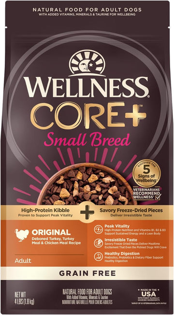 Wellness Core+ (Formerly Rawrev) Natural Grain Free Small Breed Dry Dog Food, Original Turkey & Chicken With Freeze Dried Turkey, 4-Pound Bag