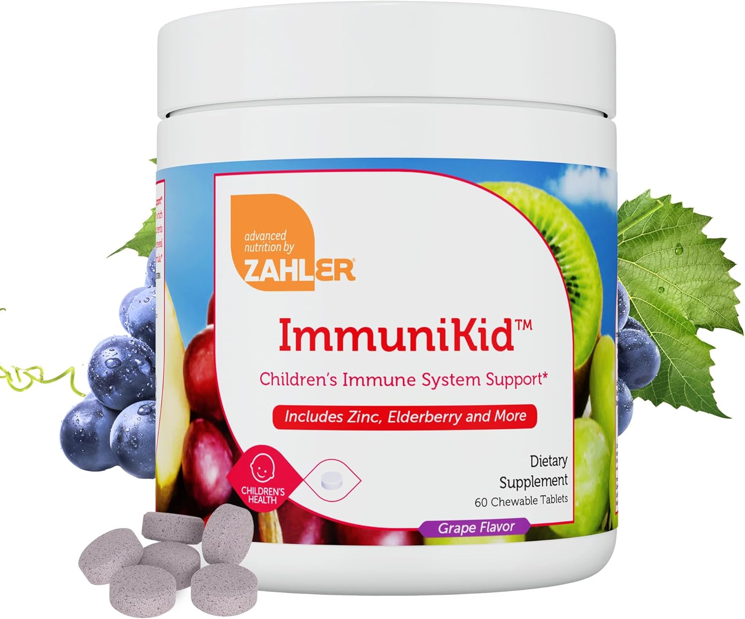 Zahler Kids Immune Support Supplement With Elderberry, Zinc And Kids Vitamins With Vitamin C D3 A - Grape Flavored Chewable Tablets - Kosher Children'S Immune Support For Kids Ages 4 And Up, 60 Count