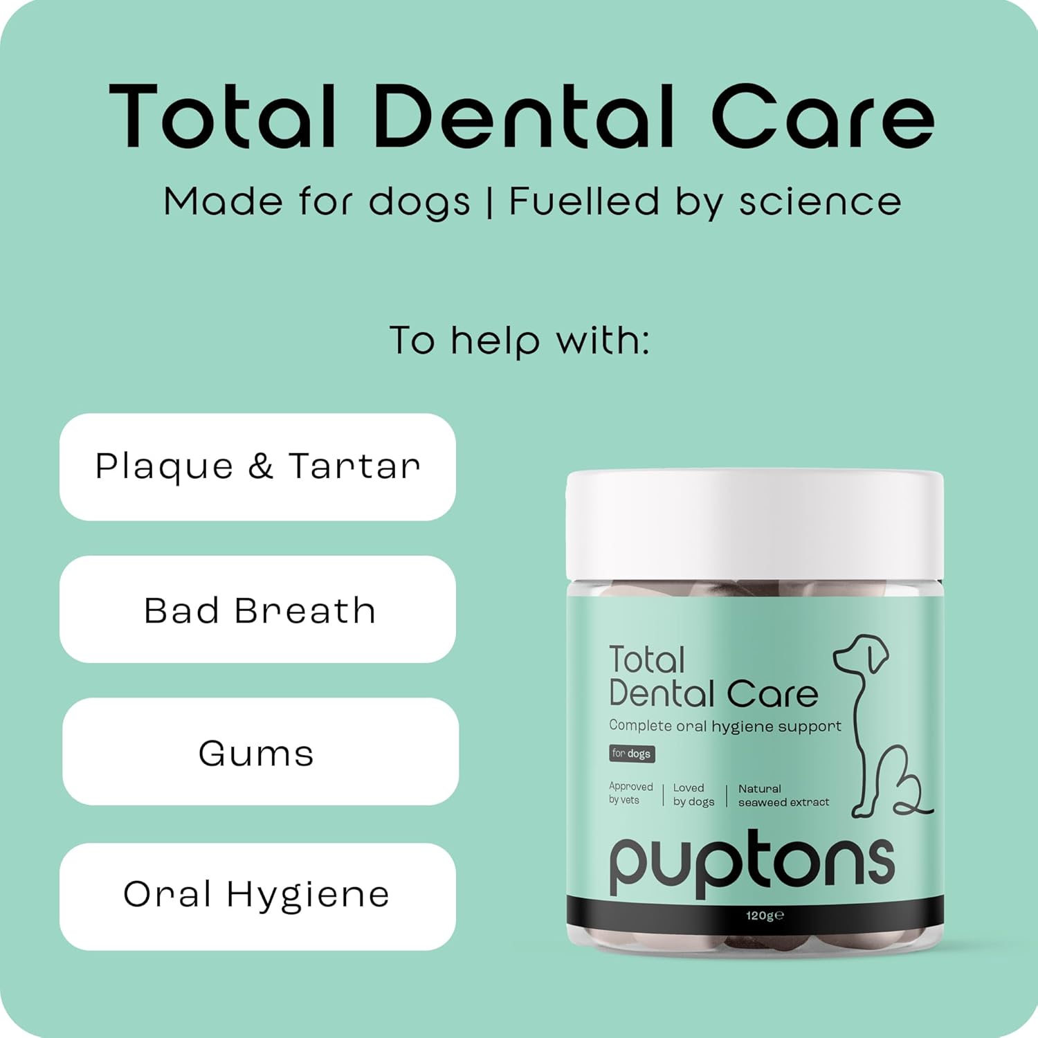 Total Dental Care Plaque & Tartar Remover Powder for Dogs | Bad Breath Treatment | Helps Remove Plaque Off Teeth (60 Grams) | Puptons :Pet Supplies