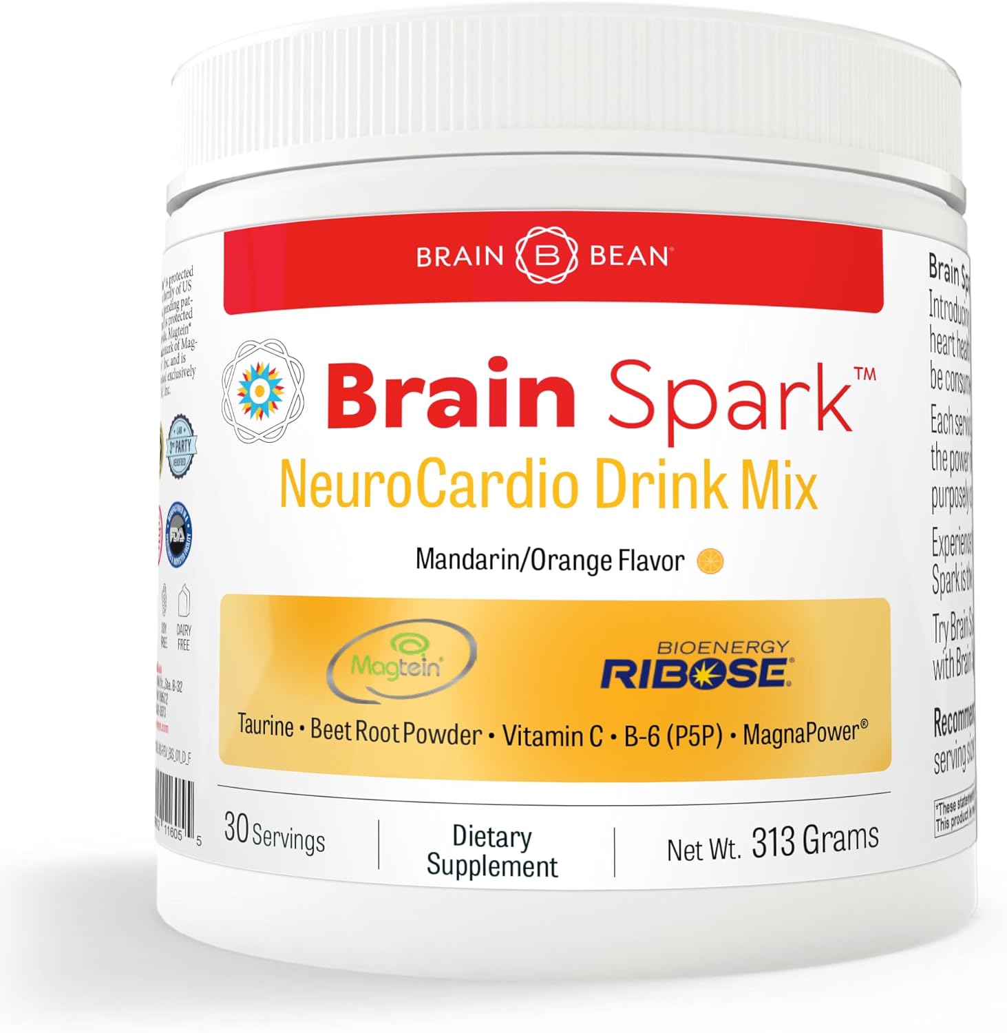 Brain Spark | Magnesium L-Threonate, Creatine, D-Ribose, Taurine, P5P, And More | Neuroenhancer Drink Mix For Mitochondrial Brain Support | 30 Servings