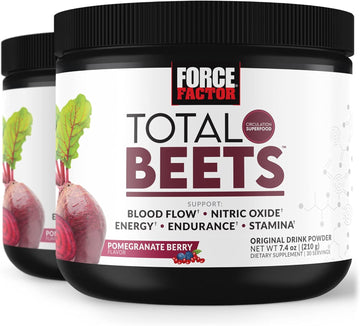 Force Factor Total Beets Drink Mix Superfood Powder with Nitrates to Support Circulation, Nitric Oxide, Energy, Endurance, and Stamina, Cardiovascular Heart Health Supplement, 60 Servings, 2-Pack