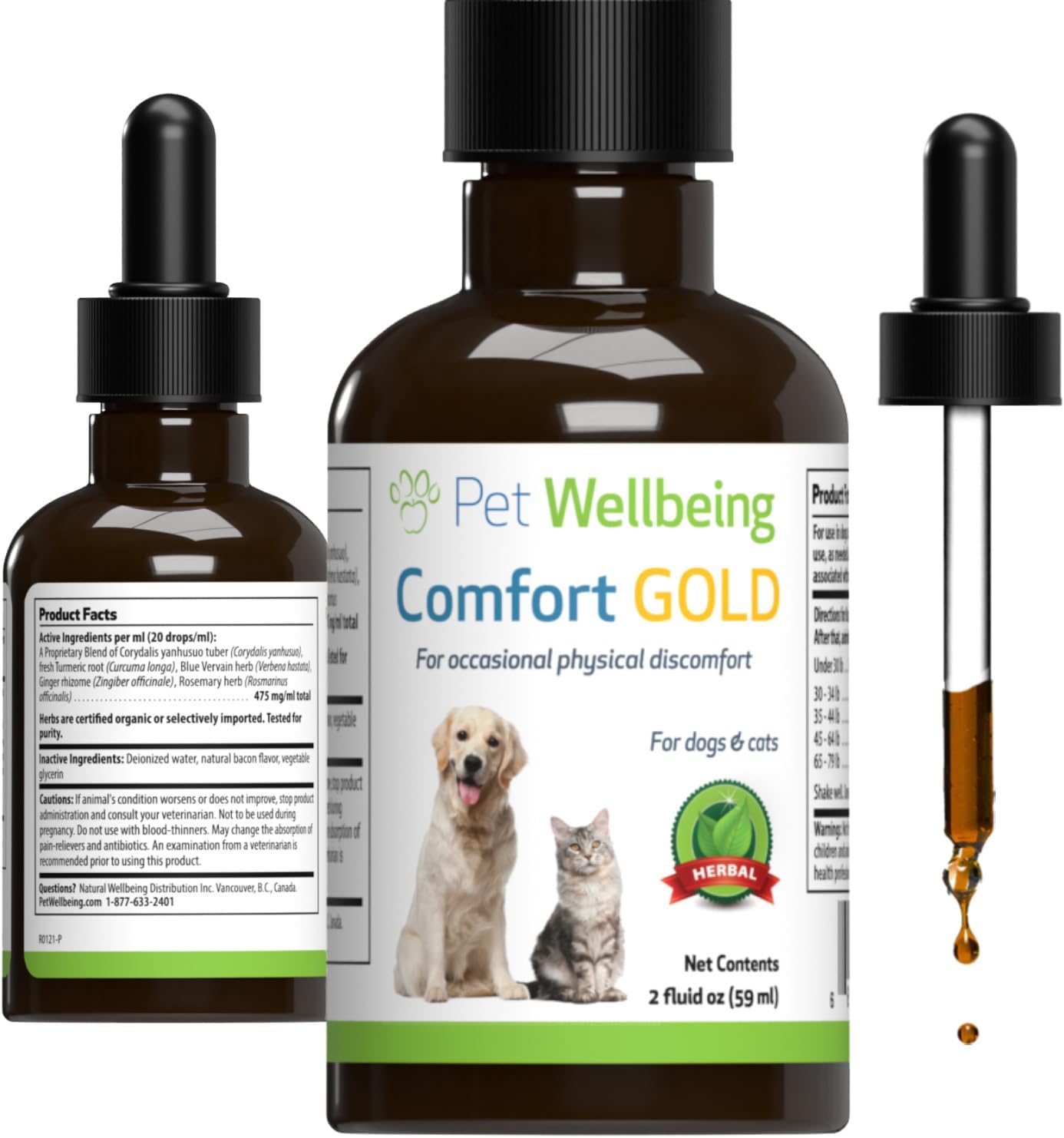 Pet Wellbeing Comfort Gold For Dogs - Natural Pain Relief For Canines - 2 Oz (59Ml)