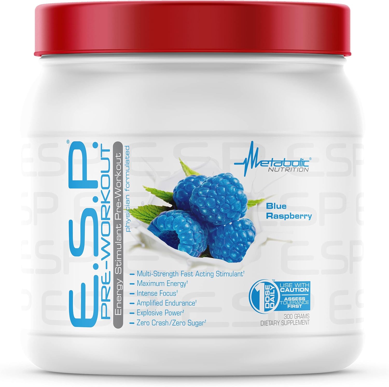 Metabolic Nutrition | ESP - Stimulating Pre Workout, Pre Intra Workout Supplement | Energy & Endurance Stimulating | Natural, Safe & Mental Focus | Blue Raspberry, 300 Grams (90 Servings)