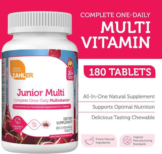 Zahler Kids Multivitamin Chewable Vitamin Tablet - Complete One Daily Kids Vitamins Supplement - Contains 20+ Minerals & Vitamins For Kids & Toddlers - Kosher Multivitamins Cherry Flavor (180)