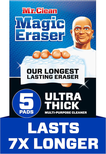 Mr. Clean Magic Eraser Ultra Thick Multi Purpose Cleaner, Magic Eraser Sponge Multi Surface Cleaner, 5Ct