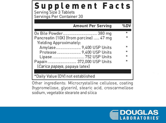 Douglas Laboratories Bilex - Digestive Enzyme Supplement - With Lipase, Papain, Amylase & Ox Bile Extract - Digestive Enzymes For Digestion* - 90 Tablets