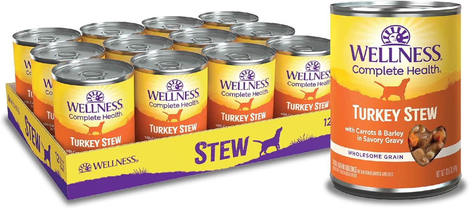 Wellness Complete Health Thick & Chunky Natural Canned Wet Dog Food, Turkey Stew, 12.5-Ounce Can (Pack Of 12)