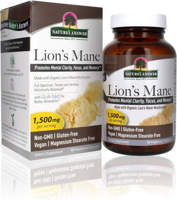 Nature'S Answer Lions Mane Mushroom Powder 1500 Mg 90-Capsules | Brain Mushroom Supplement | Promotes Focus, Memory, Mental Clarity | Vegan, Non-Gmo | Single Count