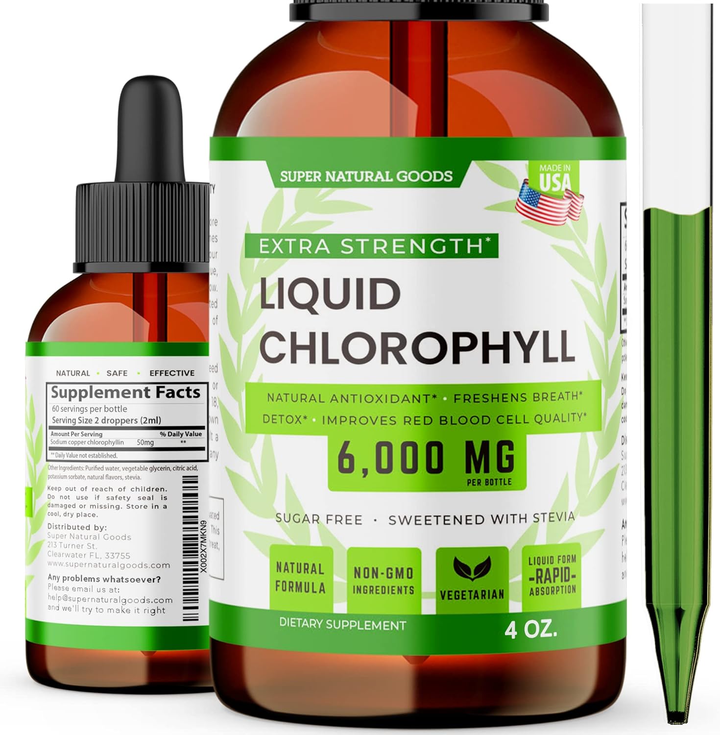 Chlorophyll Liquid Drops (1500 MG) - Immune Support Supplement for Natural Energy, Focus & Wellness Boost, Detox Cleanse, Skin Health & Gut Health - Natural, Non-GMO & Vegan (4oz)