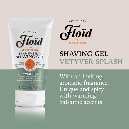 Floid Vetyver Splash Transparent Shaving Gel (150Ml), Men'S Shaving Gel With Glycerin To Protect And Hydrate Skin, Shave Gel For A Smooth Shave With An Invigorating Scent