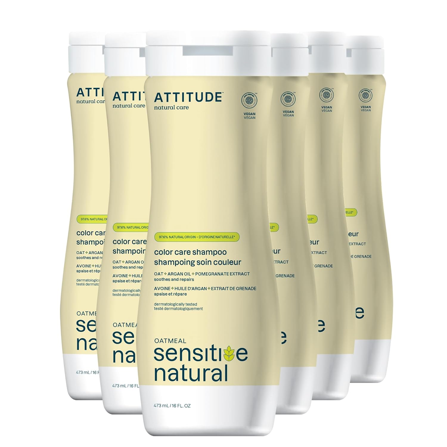 Attitude Color Care Hair Shampoo For Sensitive Dry Scalp, Ewg Verified, Soothing Oat, Protects Color, Naturally Derived Ingredients, Vegan And Plant-Based, Color Care, Argan Oil, 16 Fl Oz (Pack Of 6)