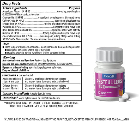 Hyland'S Restful Legs Pm Tablets, Nighttime Formula, Quick Dissolving Tablets, 50 Count