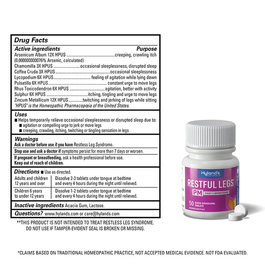 Hyland's Naturals Restful Legs Nighttime PM Tablets, 50 Count