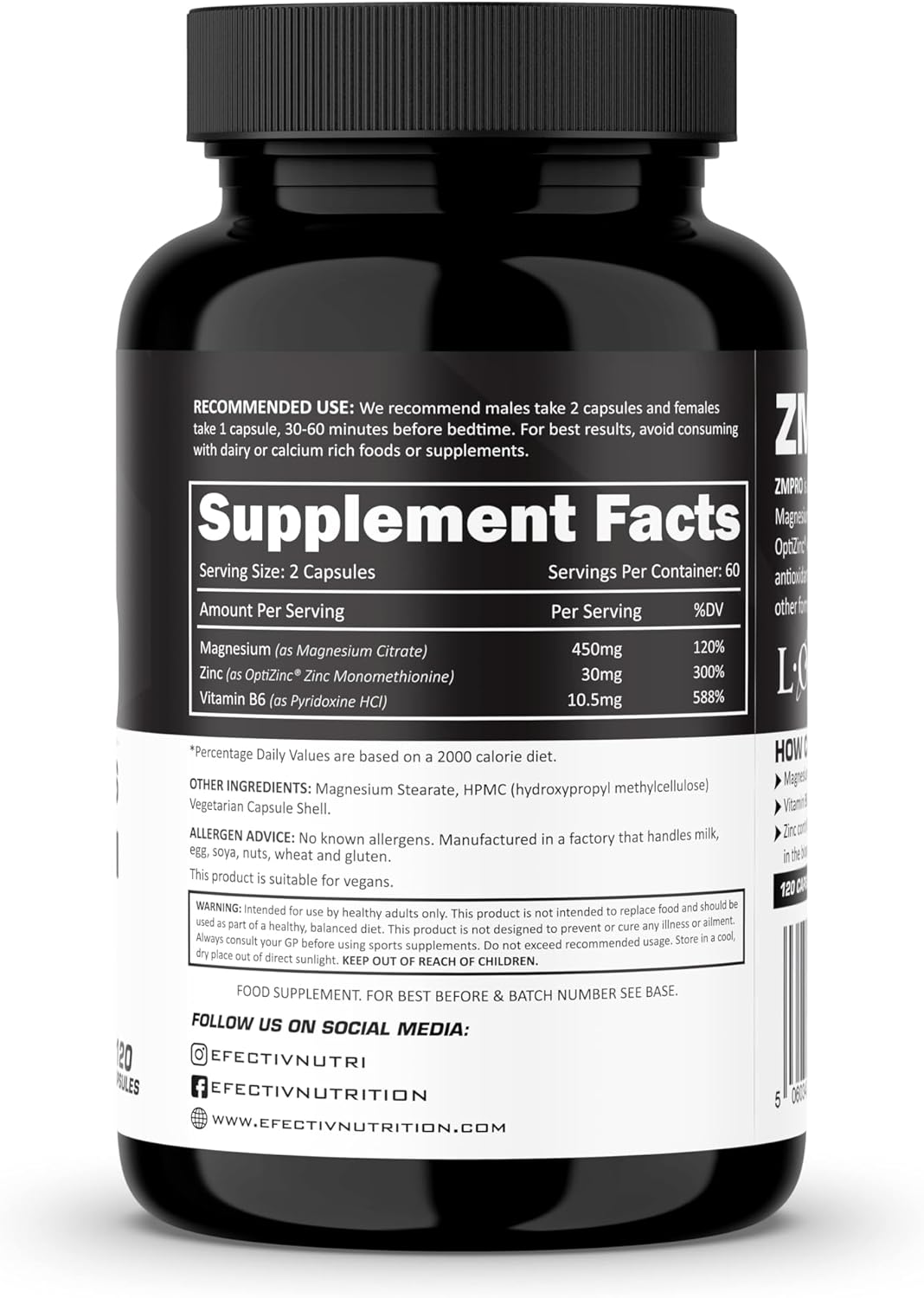 Efectiv Sports Zm Pro | Blend Of Zinc, Magnesium And Vitamin B6 | Supports And Maintains Testosterone Levels | Reduces Tiredness And Fatigue | 30 Servings | 120 Capsules