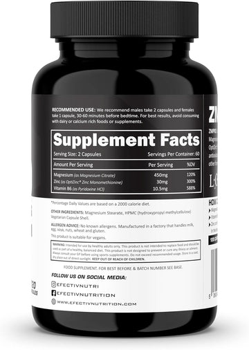 Efectiv Sports Zm Pro | Blend Of Zinc, Magnesium And Vitamin B6 | Supports And Maintains Testosterone Levels | Reduces Tiredness And Fatigue | 30 Servings | 120 Capsules