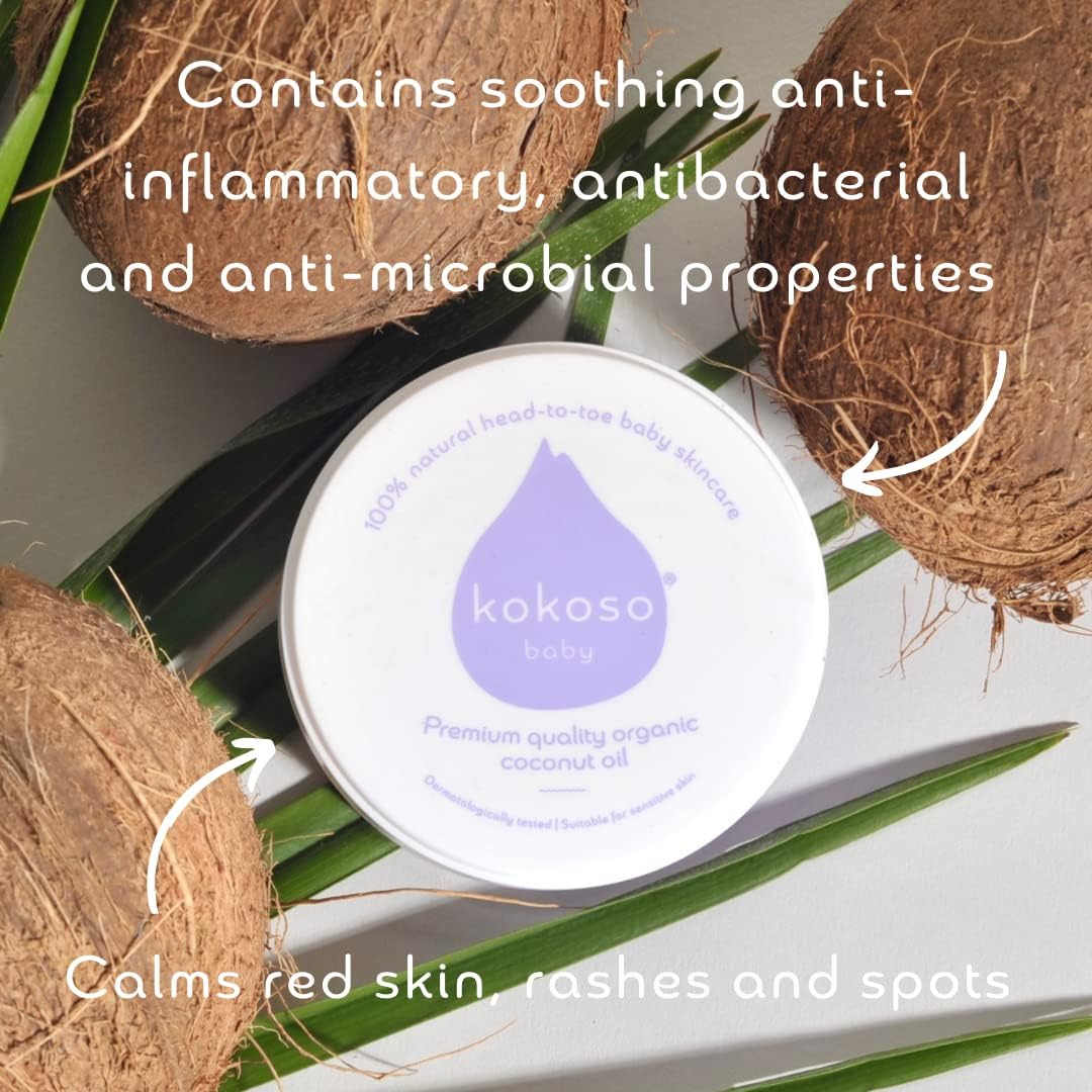 Kokoso Baby Organic Coconut Oil - Moisturising 100% Natural Baby Oil for Baby Massage, Dry, Sensitive and Normal Baby Skin - 200ml (168g) : Amazon.co.uk: Grocery