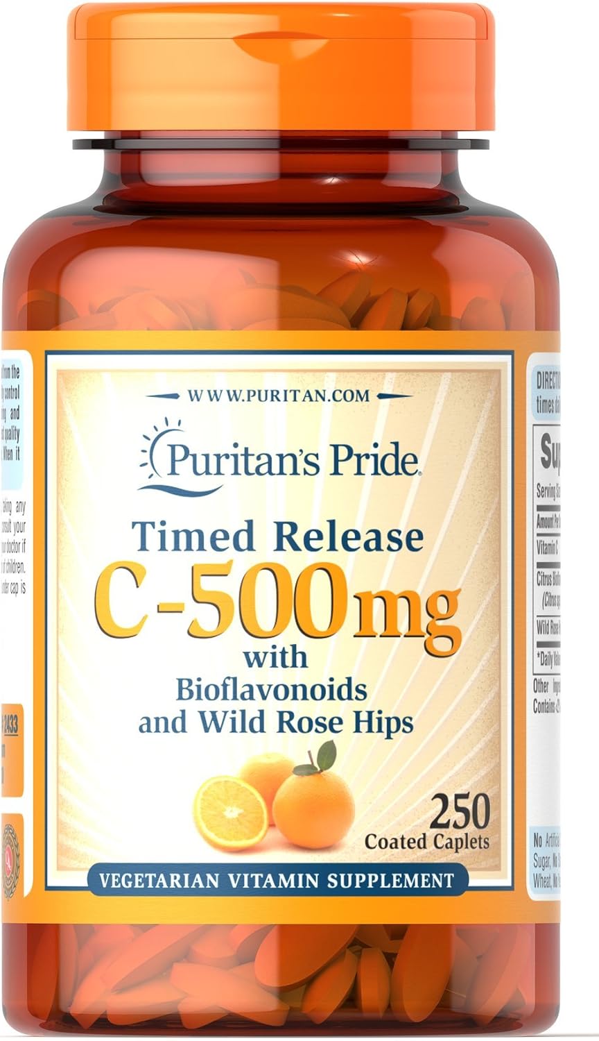 Puritan's Pride Vitamin C-500 Mg With Rose Hips Time Release Caplets, 250 Count : Health & Household