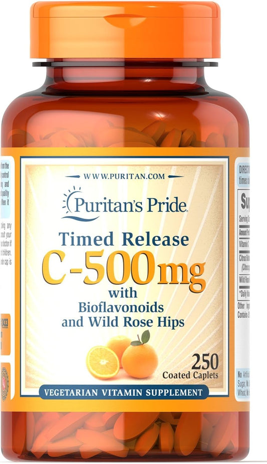 Puritan's Pride Vitamin C-500 Mg With Rose Hips Time Release Caplets, 250 Count : Health & Household