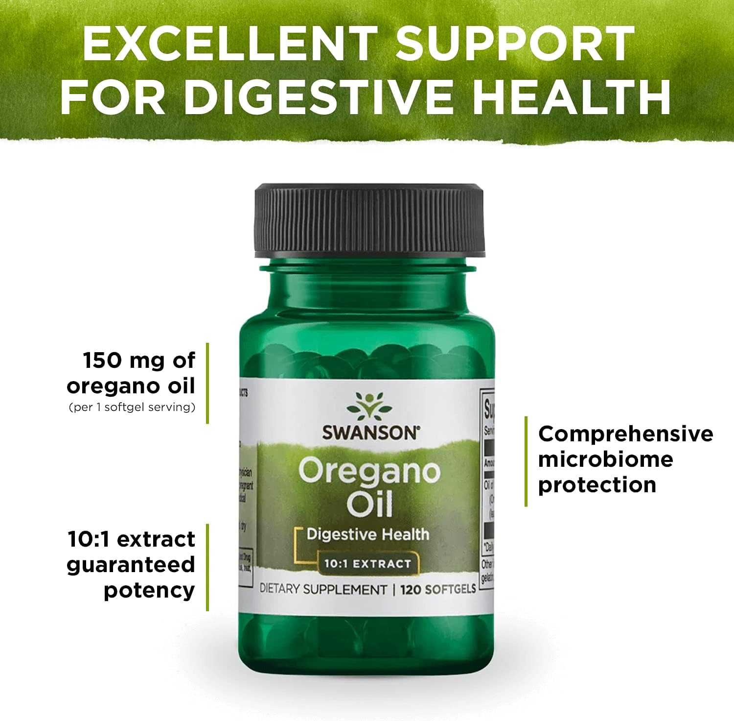 Swanson Oregano Oil 10:1 Extract-Natural Supplement Promoting Digestive Health-Respiratory & Urinary Tract Health Support (120 Softgels, 150mg Each) : Health & Household