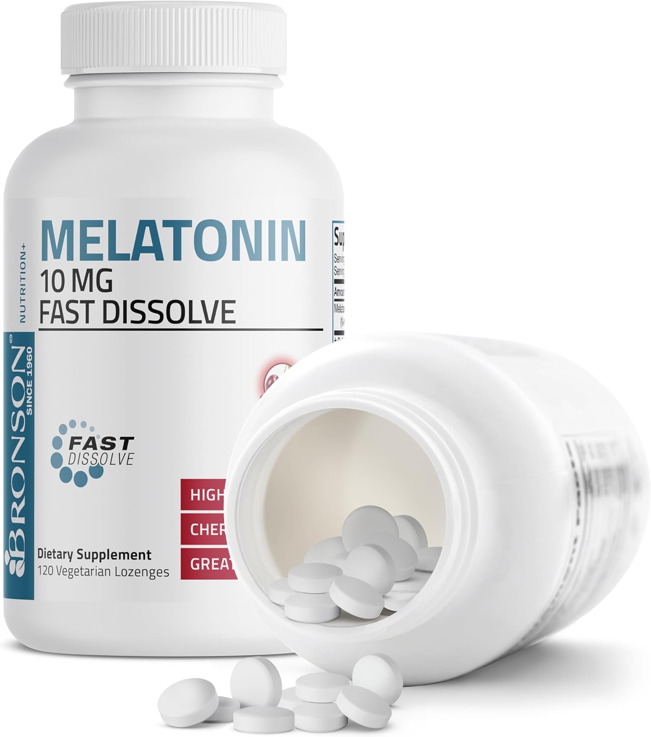 Bronson Melatonin 10Mg Fast Dissolve Cherry Flavored Tablets Vegetarian Chewable Lozenges, 120 Count