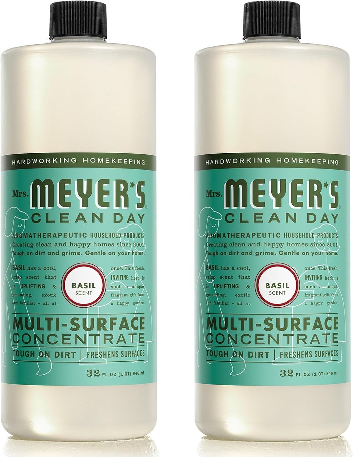 Mrs. Meyer'S Clean Day Multi-Surface Cleaner Concentrate, Use To Clean Floors, Tile, Counters, Basil, 32 Fl. Oz - Pack Of 2