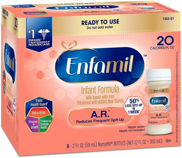 Enfamil A.R. 48 bottles (2 fl oz each), Ready to Feed Baby Formula Bottles, reduces spit up in 1 week, Omega 3 DHA & Iron, thickened with rice starch