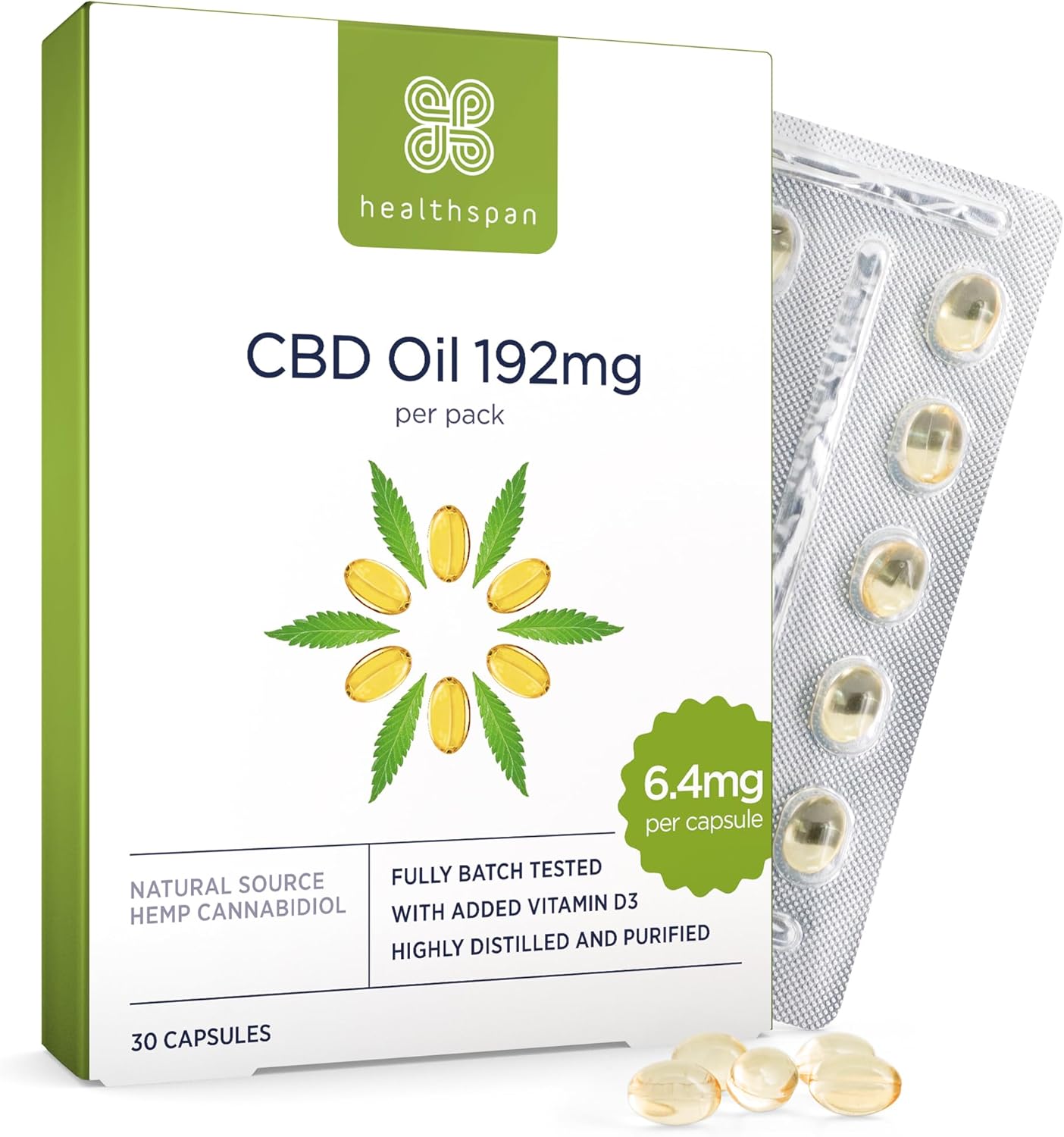 Healthspan 192Mg Cbd Oil Capsules | 30 Capsules | Added Vitamin D3
