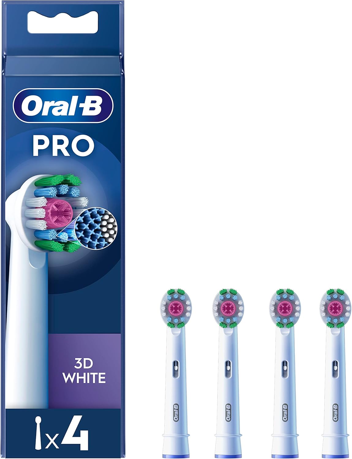 Oral-B Pro 3D White Electric Toothbrush Head, X-Shaped Bristles And Unique Polishing Cup For Teeth Whitening And To Remove Surface Stains, Pack Of 4 Toothbrush Heads, White