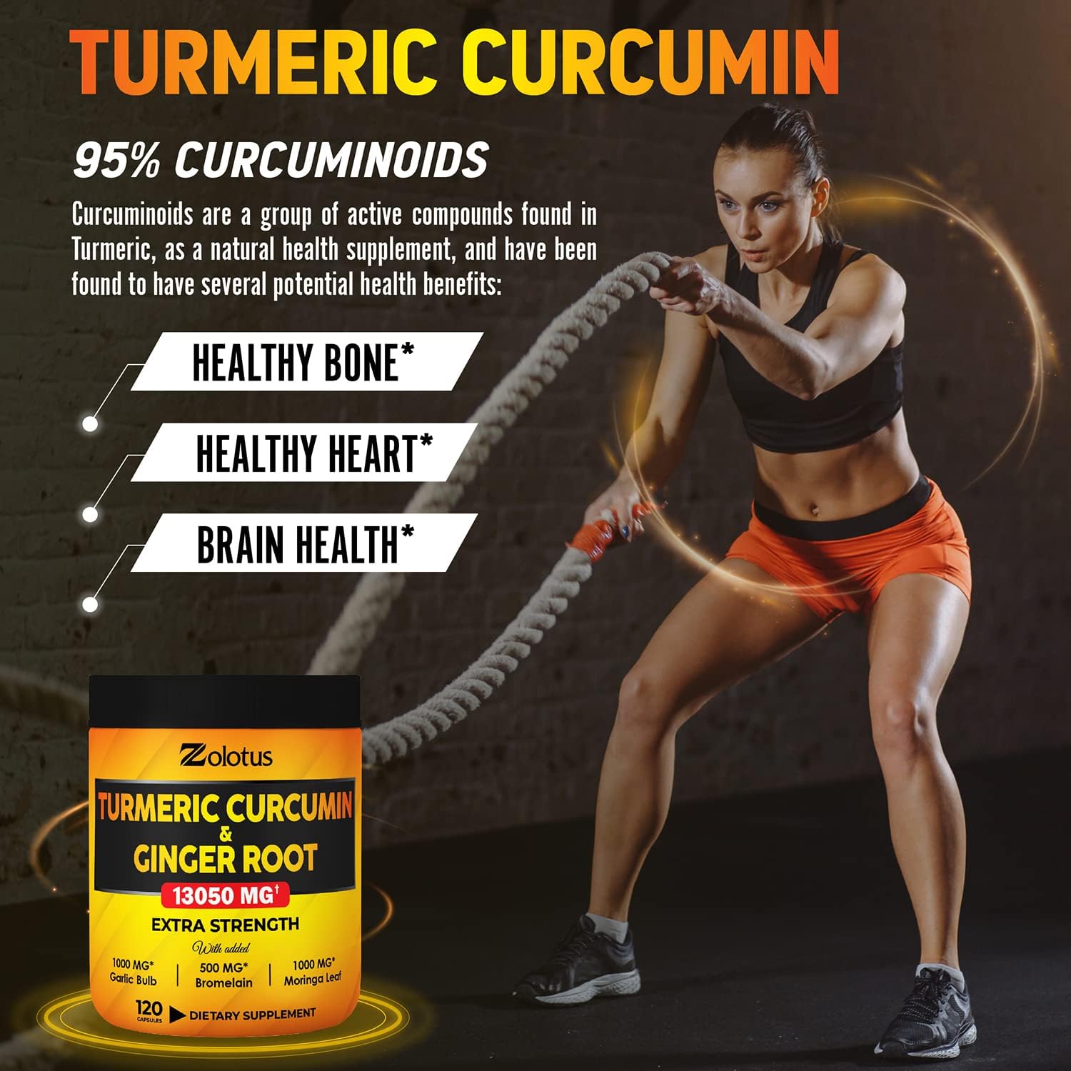 6 in 1 Turmeric Curcumin + Ginger Capsules, 95% Curcuminoids, Equivalent to 13050mg, with Ginger, Garlic Bulb, Bromelain, Moringa, Black Pepper, Joint Inflammatory & Absorption Support : Health & Household