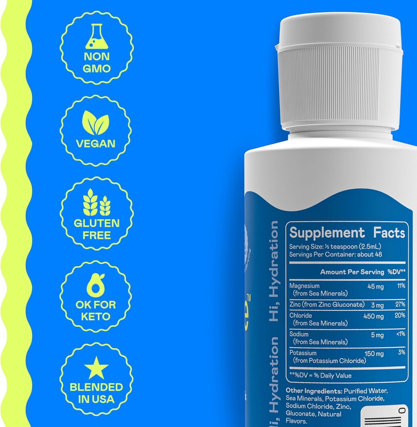 Hi-Lyte Low Sodium Electrolyte Supplement For Immune Support, Fasting And Rapid Hydration | 48 Servings | Magnesium, Potassium, Zinc | Unflavored Mineral Taste Drops : Health & Household